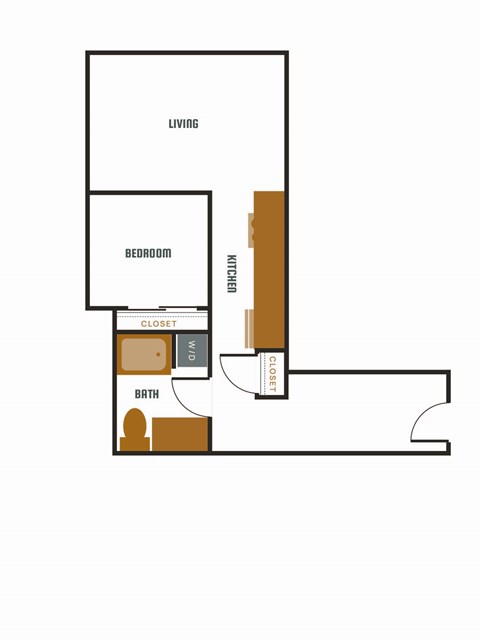 a floor plan of a studio apartment with a bedroom and a living room